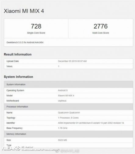 Xiaomi Mi Mix 4 Geekbench