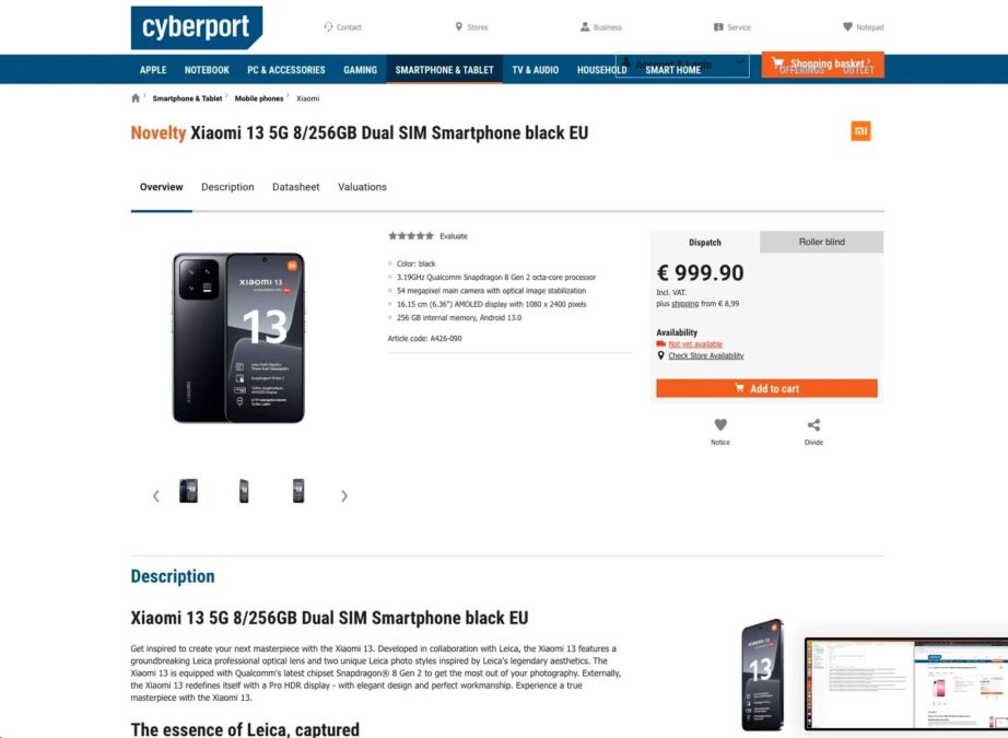 Европейский ритейлер опубликовал стоимость глобальных Xiaomi 13 и 13 Pro