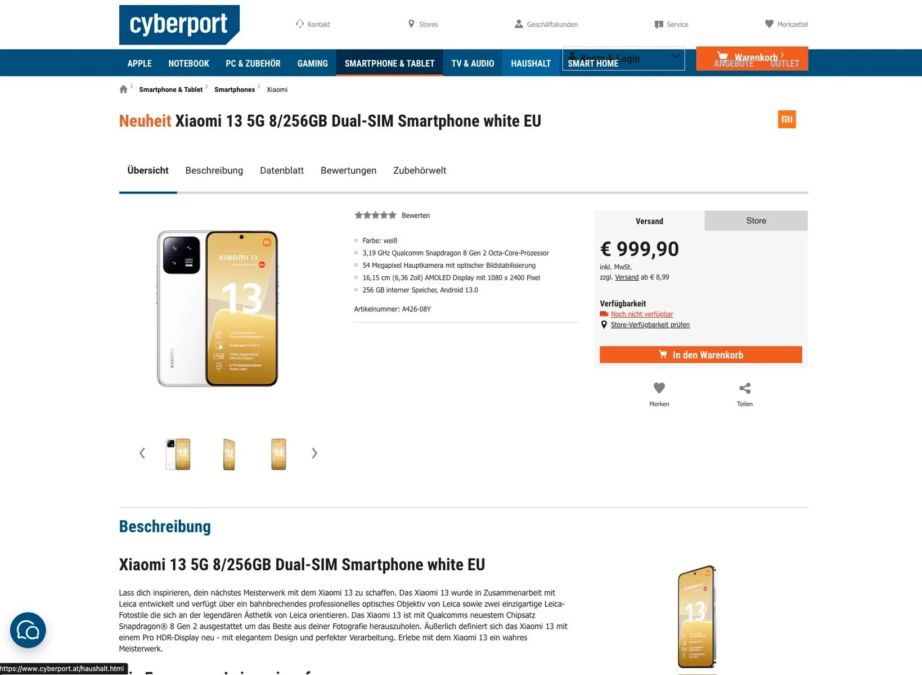 Европейский ритейлер опубликовал стоимость глобальных Xiaomi 13 и 13 Pro