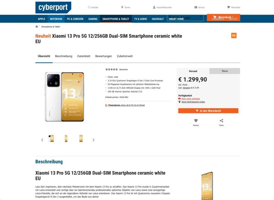 Европейский ритейлер опубликовал стоимость глобальных Xiaomi 13 и 13 Pro