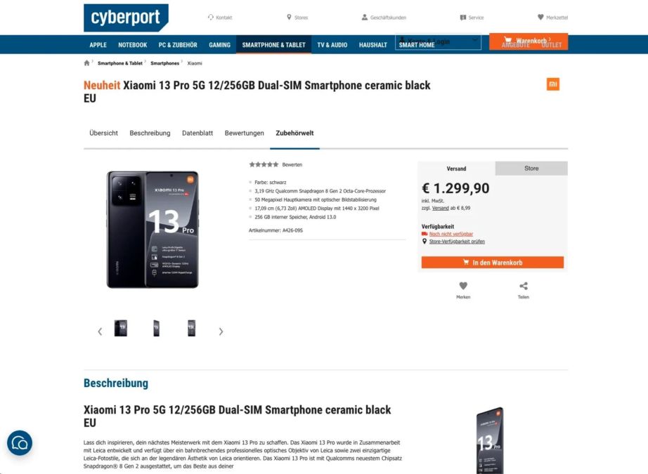 Европейский ритейлер опубликовал стоимость глобальных Xiaomi 13 и 13 Pro