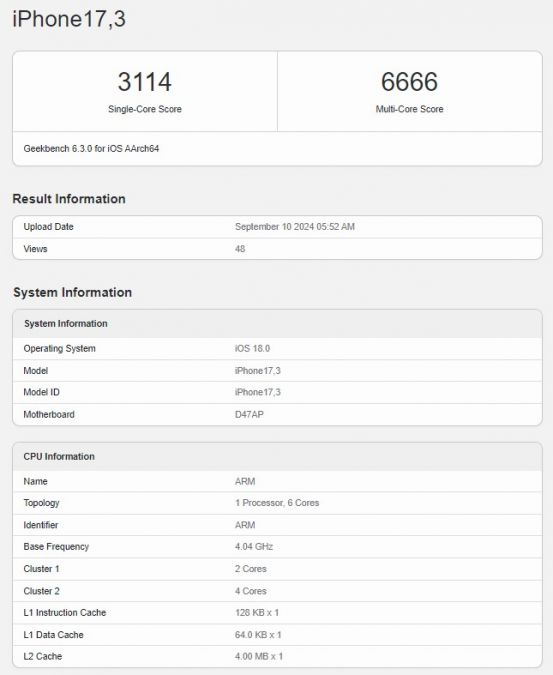 iPhone 16 протестировали в Geekbench