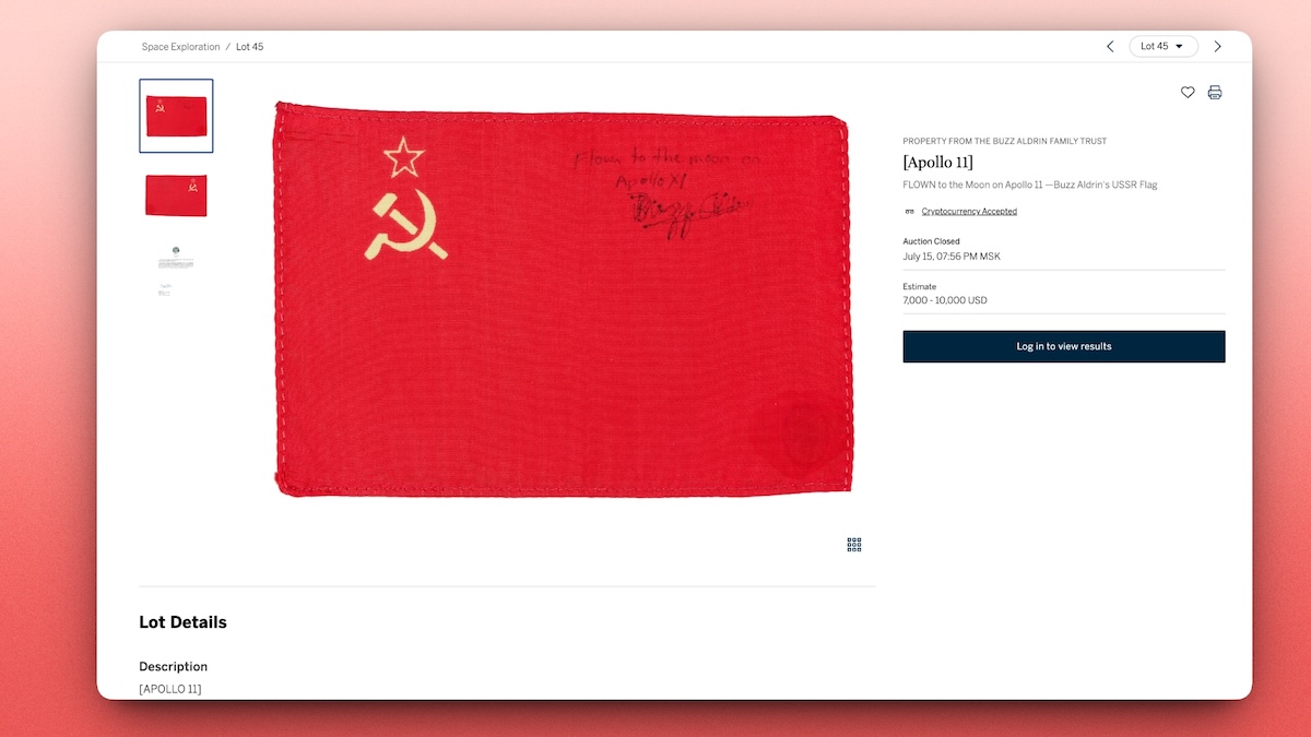 Побывавший на Луне флаг СССР продали за $102 тысячи