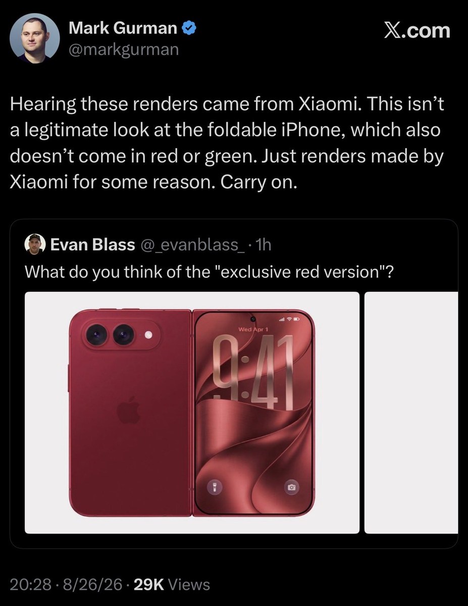 Складной iPhone Ultra может не получить красную версию