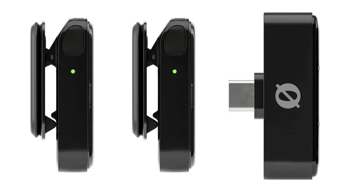 Микрофоны RØDE Wireless Micro с клипсами и компактный приёмник — вид сбоку